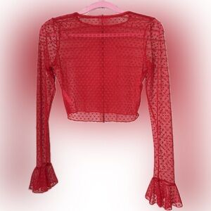 Hold My Heart Red Mesh Long Sleeve